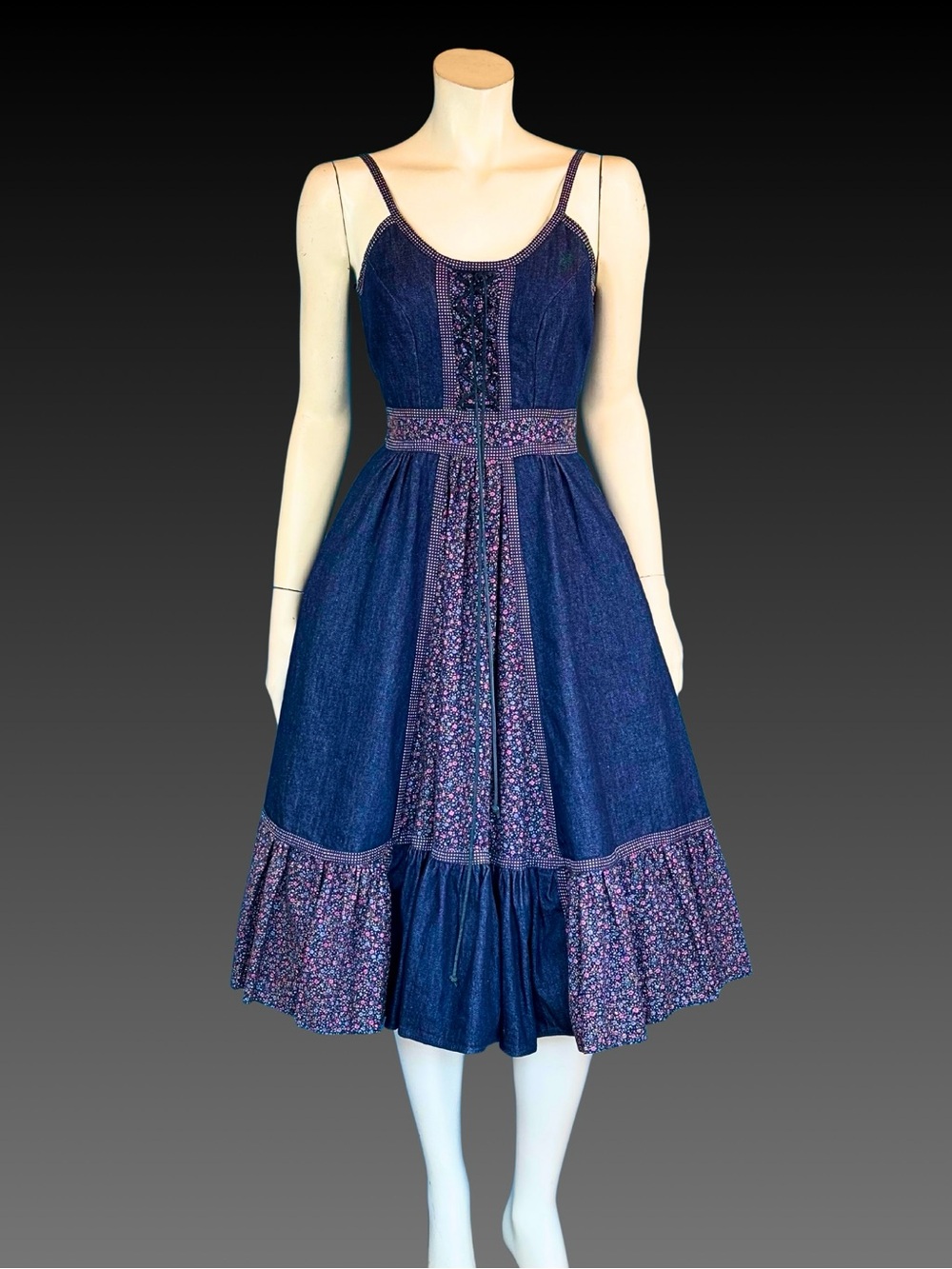DENIM Gunne Sax Shamash and Yofi Label Corset Prairie Sun Dress / XS XXS / NWT - Picture 2 of 12